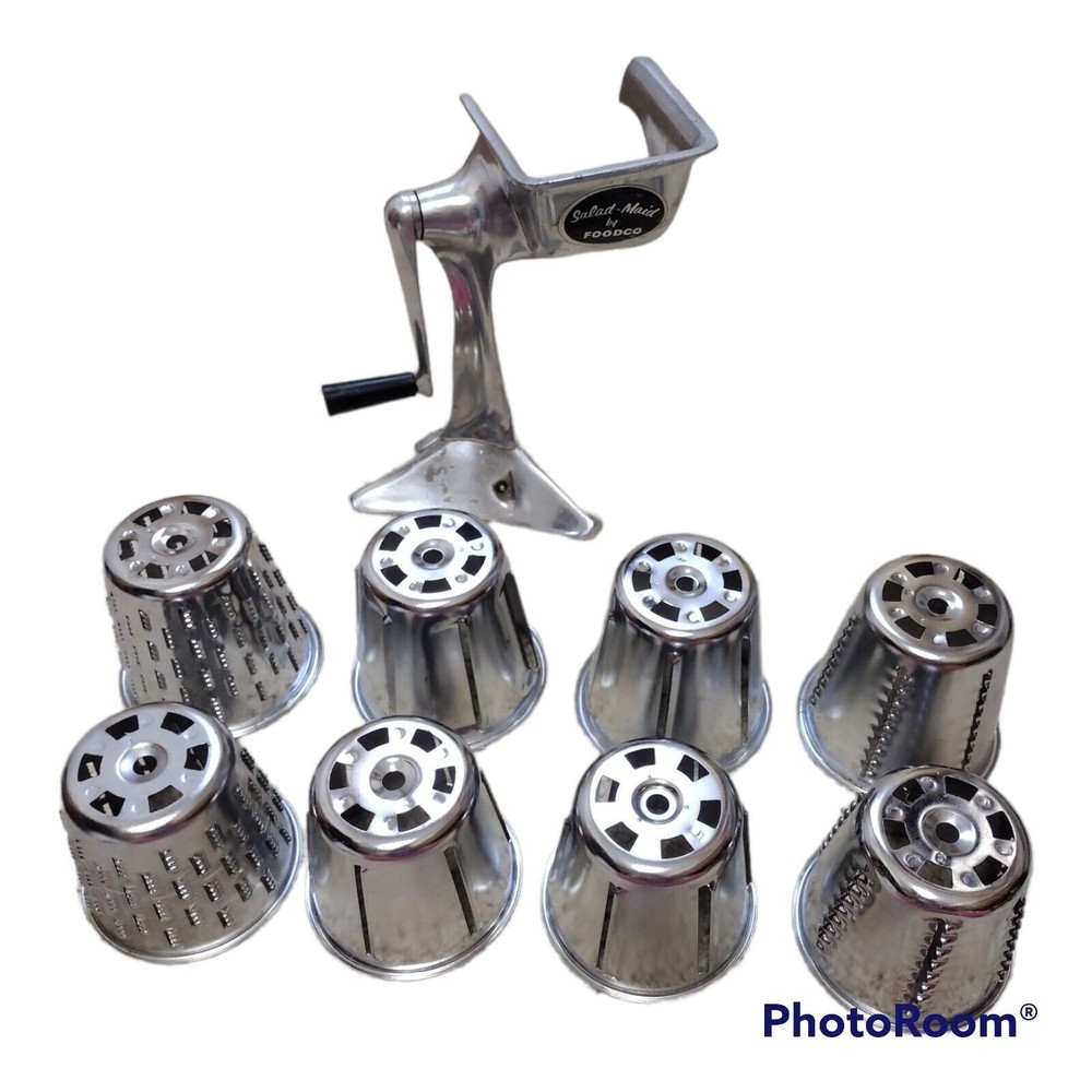 Salad-Maid Food Processor by Foodco 8 Grinding or Slicing Attachments Vintage